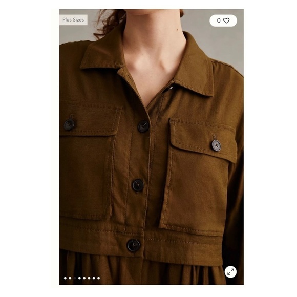 NWT MAEVE Anthropologie Flounced Utility Shirt Jacket Olive Green Medium - Picture 3 of 15